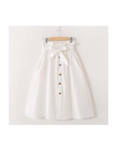 Skirts Single-breasted High Waist Cotton Midi Women Skirts With Pocket 2019 Summer Long White Skirt Solid Yellow Skirt Women ...
