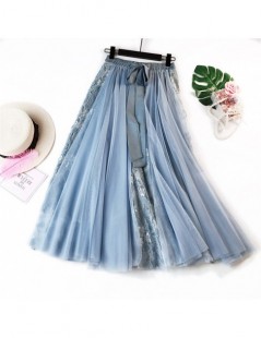 Skirts Fashion Summer Autumn Tulle Midi Ball Gown Bow Skirt Black Sexy Lace Elastic High Waist Pleated Patchwork Women New Sk...