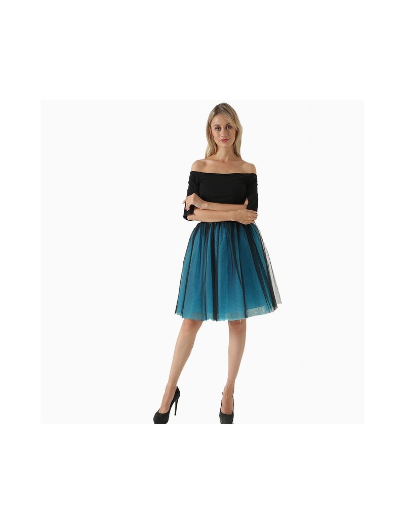 High Waist 7 Layer Midi Tulle Skirt Tutu Skirts Womens Petticoat Elastic Belt Summer faldas saia jupe 2019 - black blue - 4J...