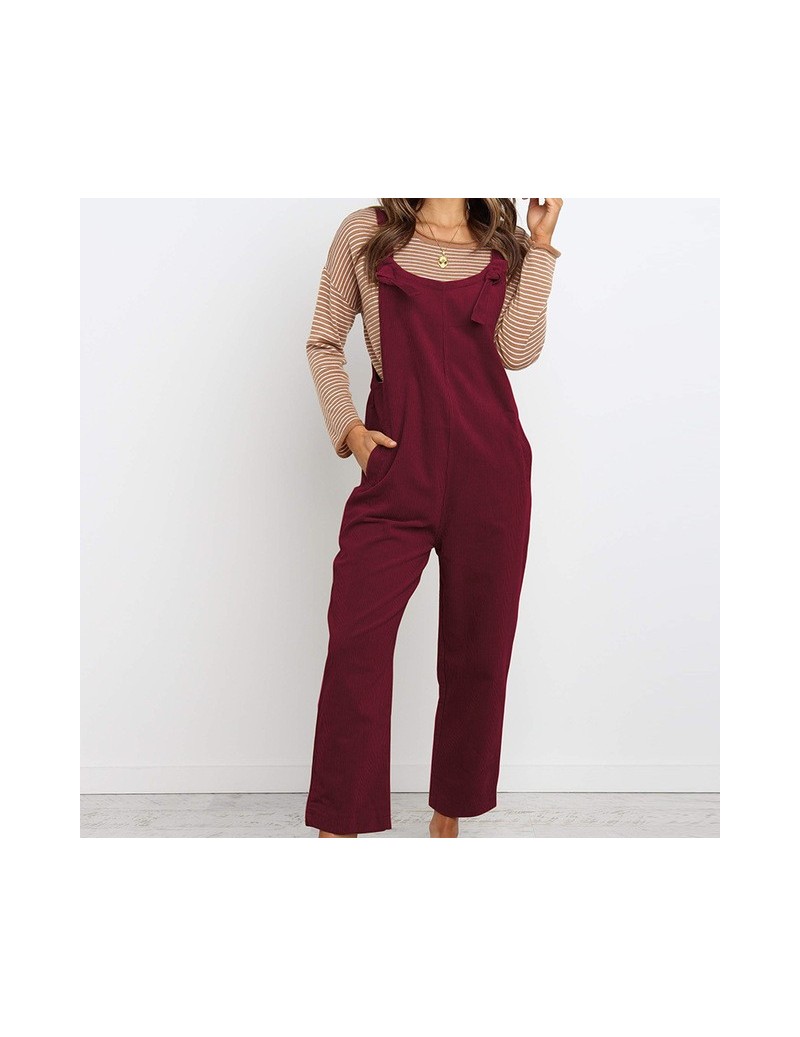 Rompers Womens Sleeveless Jumpsuit Ladies Slim Fit Playsuit Trousers Overalls Women Spaghetti Strap Playsuit Corduroy Solid D...