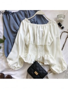 Blouses & Shirts Chiffon Women Shirts Fashion New Salsh Neck Lantern Sleeve Blouse Summer 2019 Korean Slim Waist Ruffles Blus...