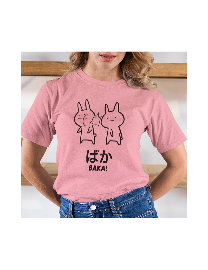 Baka Rabbit Slap T Shirt Japan Funny Anime Tops Women Short Sleeve Cotton O-neck Tee EU Size Novelty Japanese T-shirt - Pink...