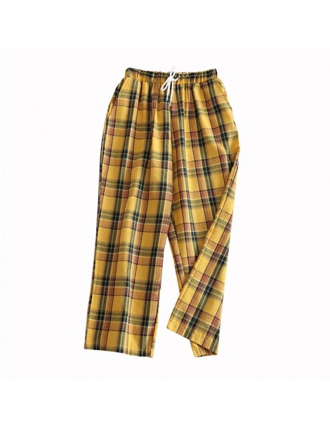 Pants & Capris 2019 Japanese Summer Pants Yellow Plaid Stripe Women Casual Trousers High Waist Tie Ankle Length Wide Leg Pant...
