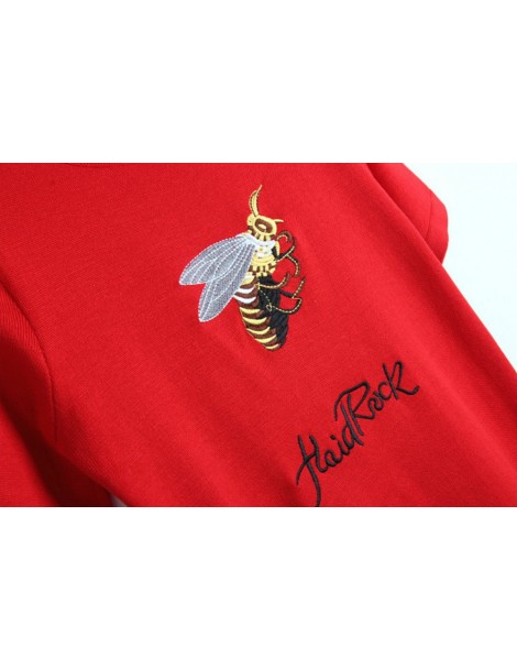 Pullovers New 2018 Summer Top Basic Sweaters Embroidery Bee Letters Women Solid Red Yellow Black White Pullover Tee Knitted J...