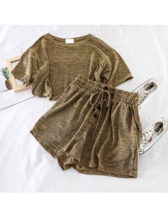 Women's Sets Casual Sports Set Knit T-Shirt Wide Leg Shorts Two Piece Set Top And Pants Vintage Tee Tops Button High Waist Sh...