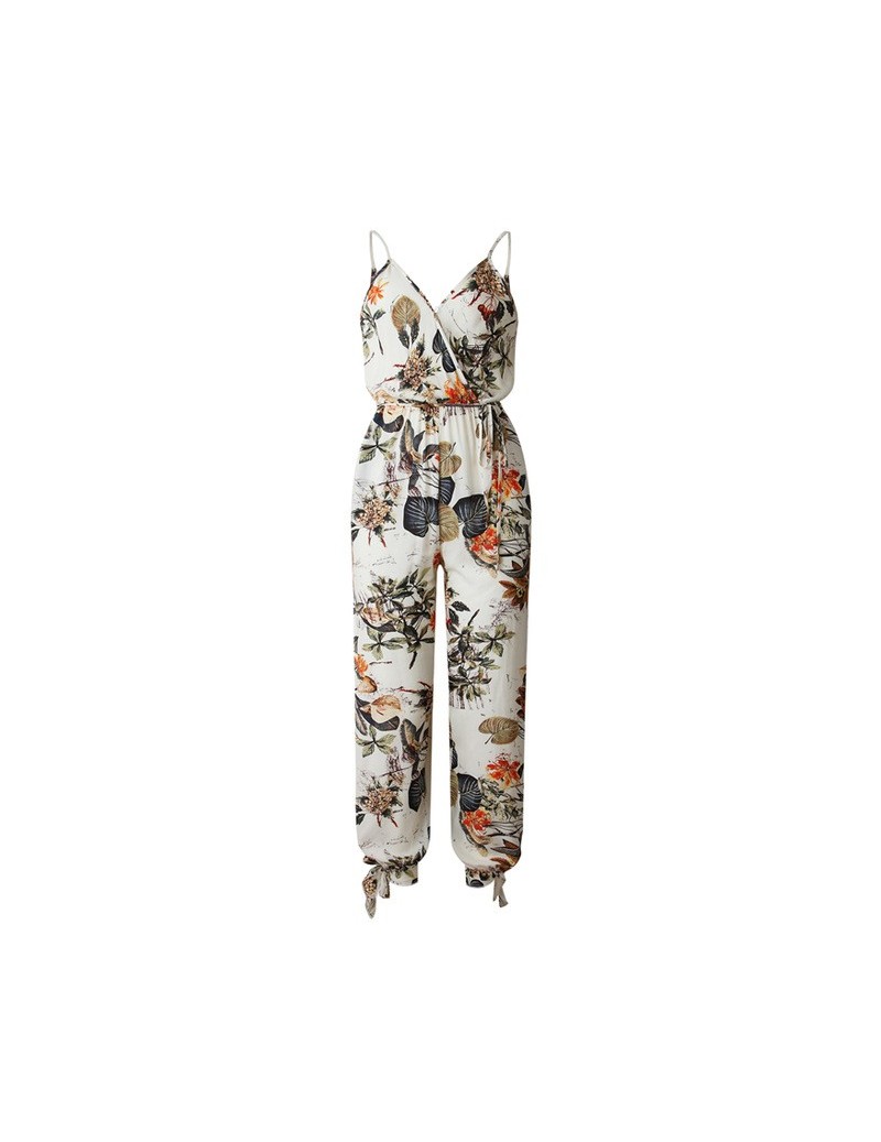 V Neck Sexy Bodysuits Women With Belt Body Femme Rompers Feminino Floral Playsuit Overalls Print Spring Summer Jumpsuit - Wh...