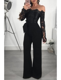 Jumpsuits Sexy Off Shoulder Jumpsuit Sheer Mesh Long Sleeve Lace Patchwork Embroidery Floral Wide Pants Feminino Combinaison ...