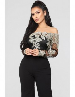 Jumpsuits Sexy Off Shoulder Jumpsuit Sheer Mesh Long Sleeve Lace Patchwork Embroidery Floral Wide Pants Feminino Combinaison ...