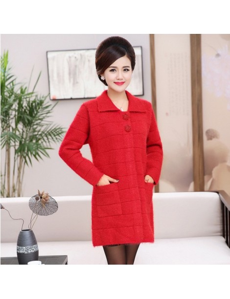 Cardigans Thick Knitted Cardigan Coat Fall Winter Mother Long Sweater Plus Size Double Pockets Outwear Long Sleeve Warm Knitw...