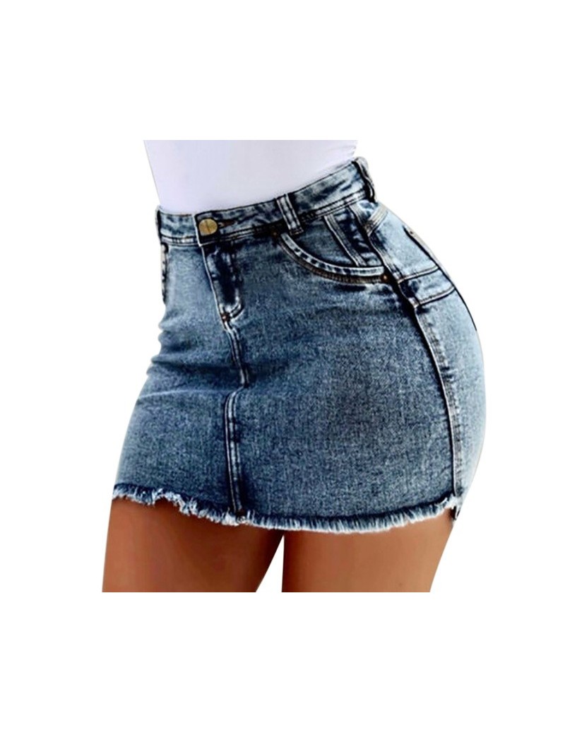 Skirts Women's Summer Hole Denim Basic Pocket Jeans Skirt 2019 Casual Slim Mid Waist Light Distressed Mini A-Line Skirt Penci...