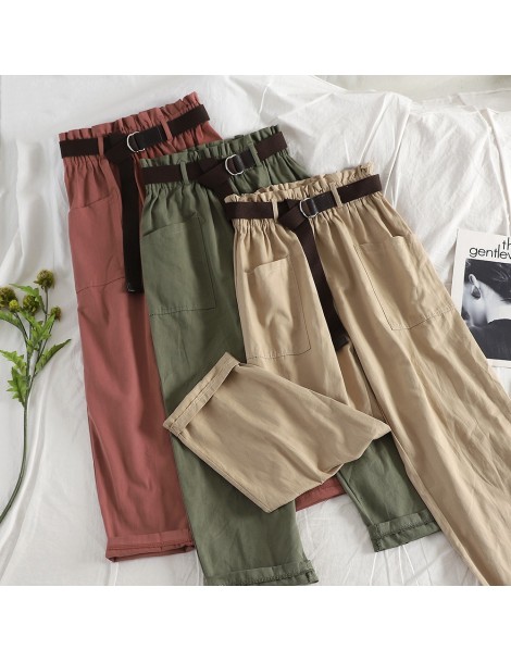 Pants & Capris Safari Style Ankle Pant Women Casual Solid Harajuku High Waist With Sashes Fashion Wear Straight Army Green Tr...