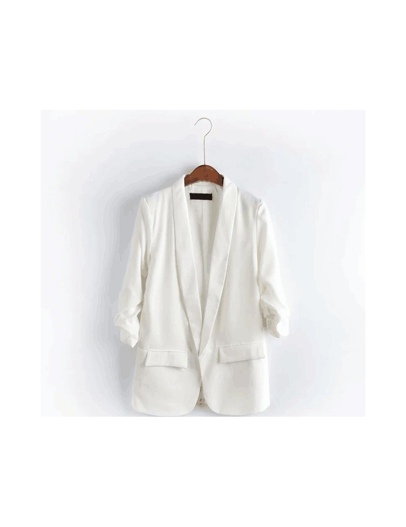 2019 Summer Three Quarter Sleeve Thin Blazer Jacket Solid Color Small Suit Office Lady Loose Lon Blazer - White - 4841272252...