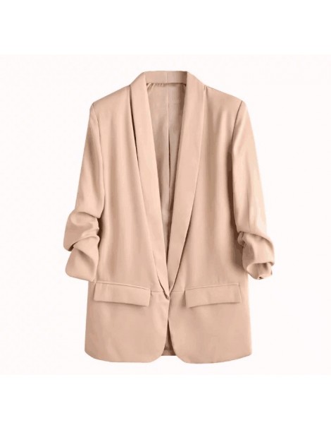 Blazers 2019 Summer Three Quarter Sleeve Thin Blazer Jacket Solid Color Small Suit Office Lady Loose Lon Blazer - White - 484...