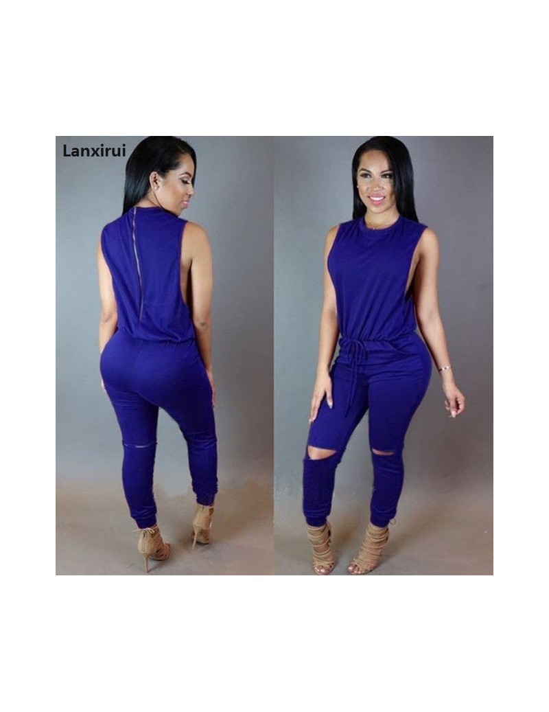 Women hole sleeveless bandage lace up jumpsuit Casual Rompers overalls for female women o-neck zipper jumpsuits women summer...