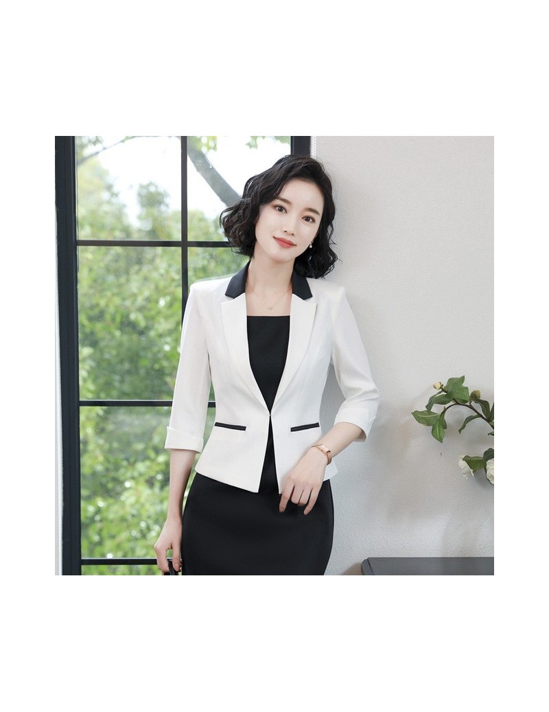 Dress Suits 2019 Spring 3 Quarter Sleeve Small Suit Lady Formal Work Occupation Dress Suit Blazer Jacket - White Top - 483974...