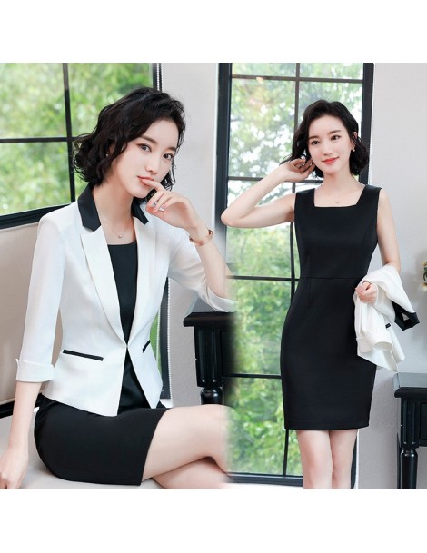 Dress Suits 2019 Spring 3 Quarter Sleeve Small Suit Lady Formal Work Occupation Dress Suit Blazer Jacket - White Top - 483974...