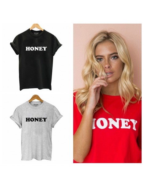 T-Shirts cotton short sleeve t shirt women fashion honey print o-neck women tshirt female summer t-shirt 2018 - WRZ0411-GREY ...