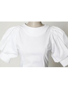 Blouses & Shirts Puff Short Lantern Sleeve Blouse New Fashion Women Retro Back Buttons O-Neck Tops Female Vintage Cotton Whit...