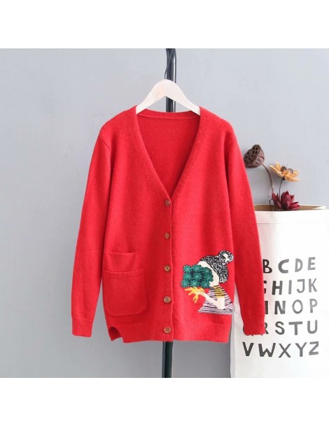 Cardigans Plus size knitted wool women yellow & black & red Cardigan jacket 2018 spring autumn pockets ladies sweater female ...