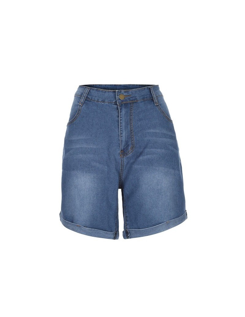 Shorts New Women Summer plus 5XL size shorts Jeans skinny Mid Waist Short Jeans Trousers Pockets Wash szorty damskie - Blue -...