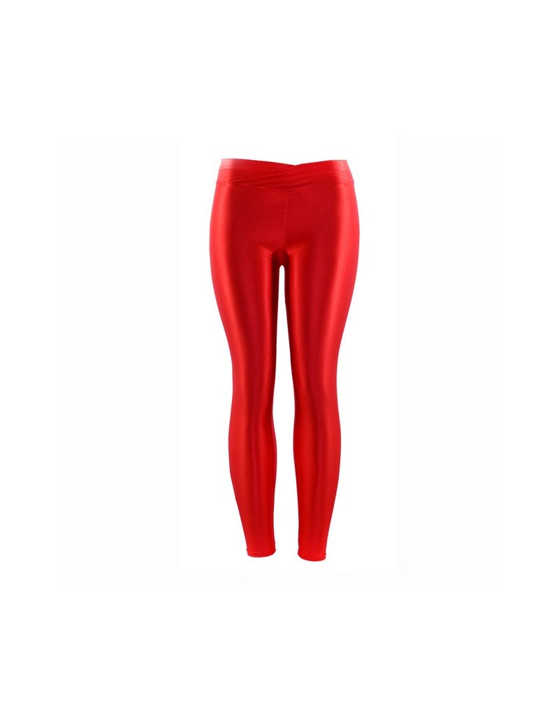 Plus Size Solid Fluorescent Leggings Women Push Up Fitness Leggins Spandex Shinny Elasticity Casual Trousers For Girl - Red ...