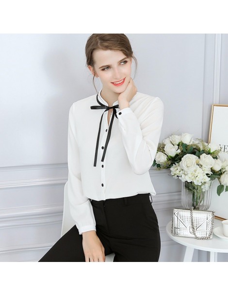Blouses & Shirts New Spring Autumn Tops Office Ladies Blouse Fashion Long Sleeve Bow Slim White Shirt Female Cute Bodycon Wor...