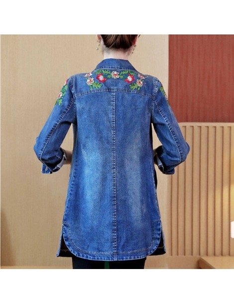Jackets Vintage Floral Embroidery Denim Jacket Femme Women Jackets Outwear Casacos Feminino 2019 Autumn Casual Basic Long Jea...