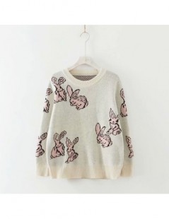 Pullovers Rabbit Printed Pullover Tops Women Fashion Sweater 2018 Autumn O-Neck Long Sleeve Loose Knitting Female Sweater - B...