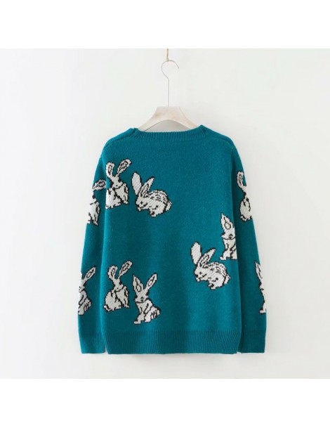 Pullovers Rabbit Printed Pullover Tops Women Fashion Sweater 2018 Autumn O-Neck Long Sleeve Loose Knitting Female Sweater - B...