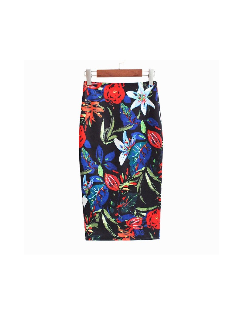 2019 Spring Summer Pencil Skirt Women High Waist Floral Print Midi Skirt Vintage Elegant Bodycon Office Lady Style - 12 - 4F...