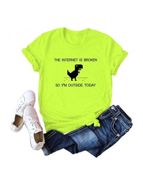 T-Shirts Summer fun t shirts for Women The Internet Is Broken T-shirt Cartoon Dinosaur Print Short Sleeve Cotton Casual Plus ...