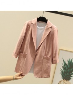 Blazers Women Cotton Linen 3/4 Sleeve Blazers Notched Casual Button Pocket Office Work Lady Jacket Coat Female Outerwear - YE...