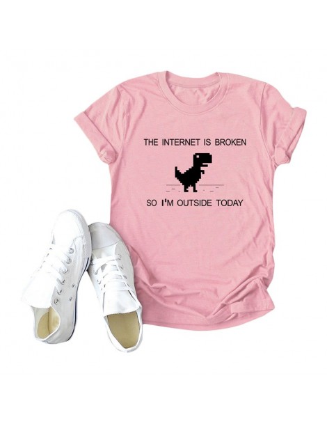 T-Shirts Summer fun t shirts for Women The Internet Is Broken T-shirt Cartoon Dinosaur Print Short Sleeve Cotton Casual Plus ...