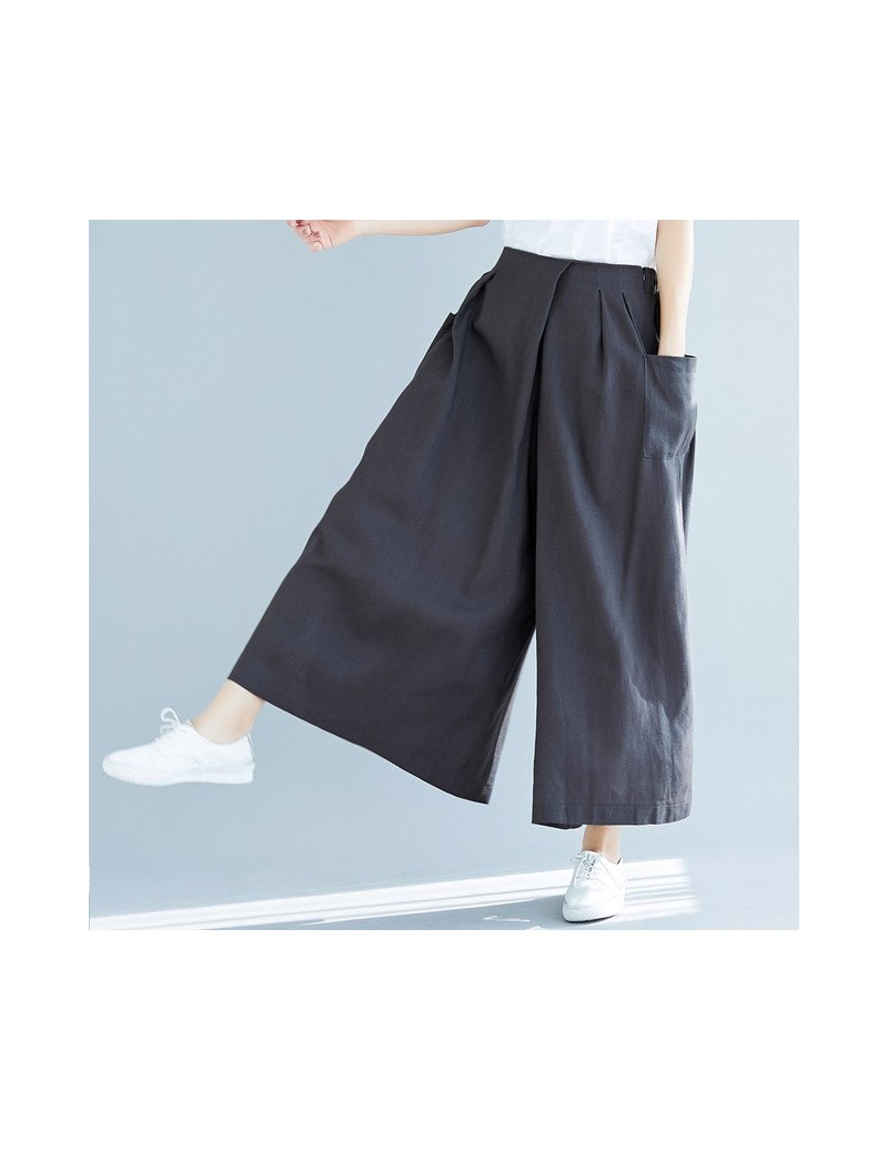 2019 Spring and Summer Cotton and Linen Women Pants Wild Solid Color Pluz Size Loose Women's Pants - grey - 4U3088976829-3