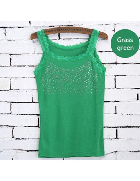Leisure Women Girl Rhinestone Sequin Lace Tank Female Lace Collar Tank Top Low-cut T-shirts Solid Sleeveless Camisole Tops -...