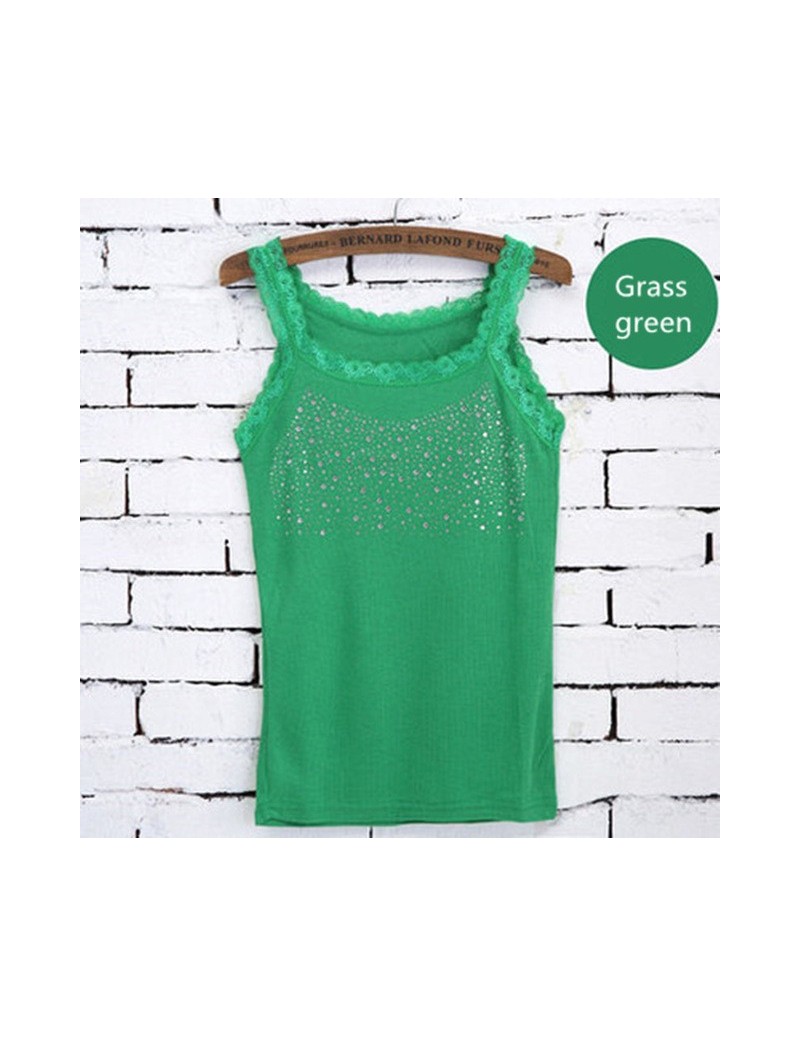 Tank Tops Leisure Women Girl Rhinestone Sequin Lace Tank Female Lace Collar Tank Top Low-cut T-shirts Solid Sleeveless Camiso...