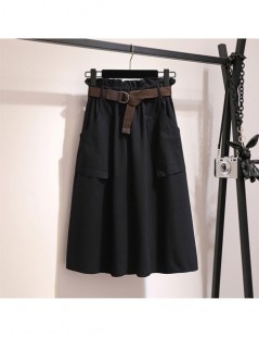 Skirts Midi Knee Length Summer Autumn Skirt Women No Belt Casual Cotton Solid High Waist Sun School Skirt Female - YELLOW - 4...