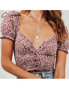 Blouses & Shirts Vintage Casual Print Women Crop Tops and Blouse 2019 Summer New Fashion Fashion Short Shirt Female Holiday M...
