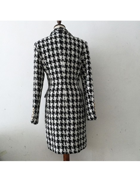 Wool & Blends HIGH QUALITY New Stylish 2018 Designer Wool Coat Women's Double Breasted Lion Buttons Houndstooth Tweed Long Co...