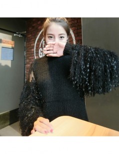 Pullovers Sexy Open Shoulder Sweater 2017 Women lace strapless tassel sweater o-neck short design pullover top Faux feather s...