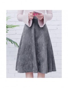 Skirts Women Suede High Waist Midi Skirt 2019 Winter Vintage Style Pleated Ladies A Line Black Flare Skirt Saia Femininas S18...