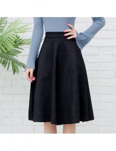 Skirts Women Suede High Waist Midi Skirt 2019 Winter Vintage Style Pleated Ladies A Line Black Flare Skirt Saia Femininas S18...