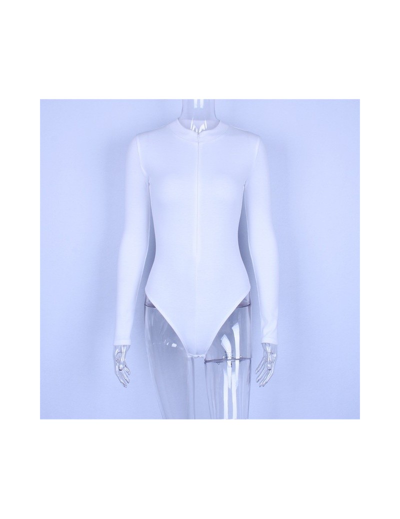 Bodysuits ribbed knit long sleeve zipper high neck bodycon sexy body 2019 autumn winter women fashion club bodysuit - White -...