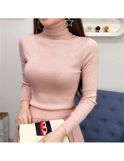 Pullovers fashion women's high-end luxury winter high collar elegant bright silk long-sleeved knitted sweater - Black - 4W307...