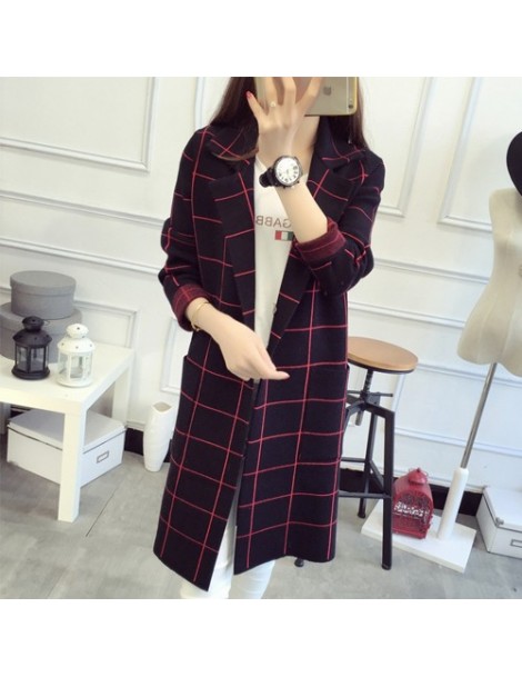 Cardigans Plus Size Long Cardigan Female 2019 Autumn Plaid Knitted Sweater Women Long Sleeve Cardigans Tricot Jacket Winter T...
