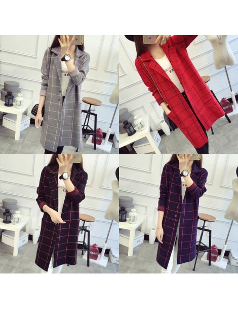 Cardigans Plus Size Long Cardigan Female 2019 Autumn Plaid Knitted Sweater Women Long Sleeve Cardigans Tricot Jacket Winter T...