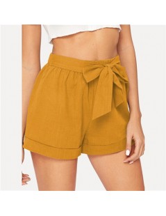 Shorts Self Belted Elastic Waist Shorts Fitness Swish Women Army Green Solid Mid Waist Shorts 2019 Fashion Summer Shorts - Gi...