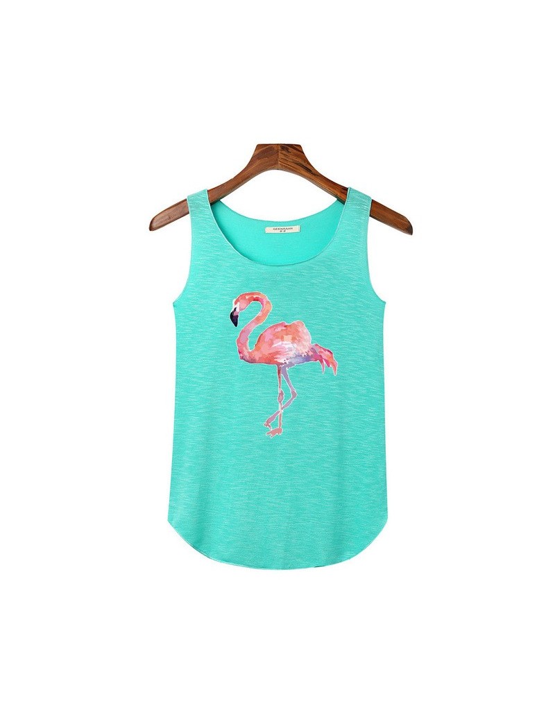 2018 Summer Women Flamingo Print Tank Tops Bamboo Cotton Elasticity Slim Sleeveless T shirt Tops Tees Ladies O-neck Crop Shi...