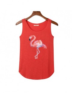 Tank Tops 2018 Summer Women Flamingo Print Tank Tops Bamboo Cotton Elasticity Slim Sleeveless T shirt Tops Tees Ladies O-neck...