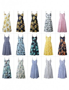 Dresses 2019 Summer Women Button Decorated Print Dress Off-shoulder Party Beach Sundress Boho Spaghetti Long Dresses Plus Siz...